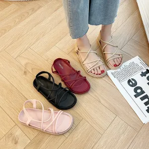 Amozae-Back to school   Summer Fashion Flip Flops Gladiator Sandals Shoes Beach Cross Sandals Woman Slip On Flats Casual Women Black  Shoes Plus Size
