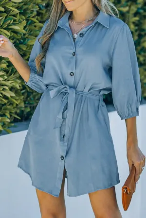 Chic Mini Denim Shirt Dress with Elegant Button Detail