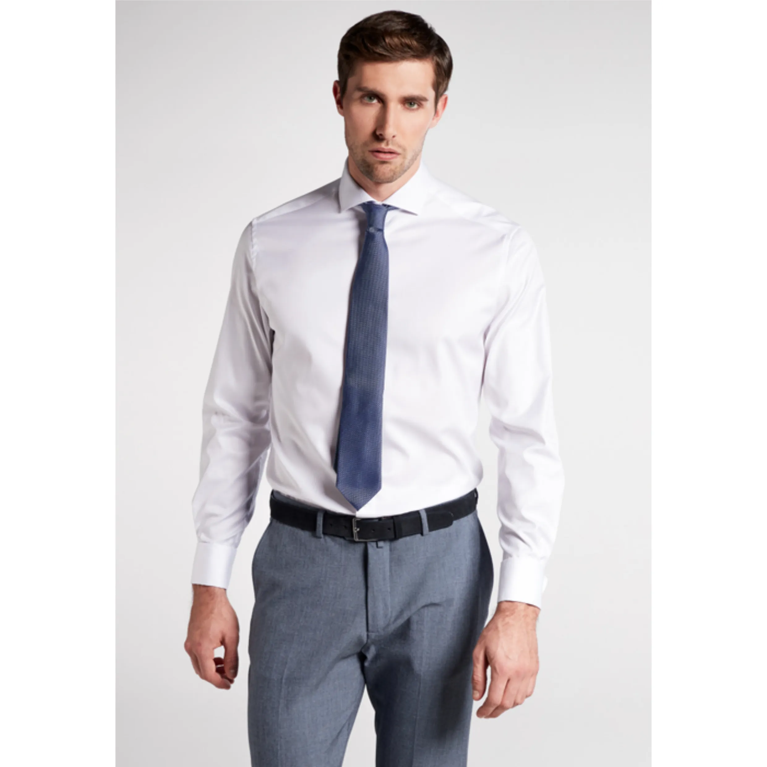 Eterna Tattoo Cover Up Shirt Swiss Cotton Non Iron Double Cuff - White