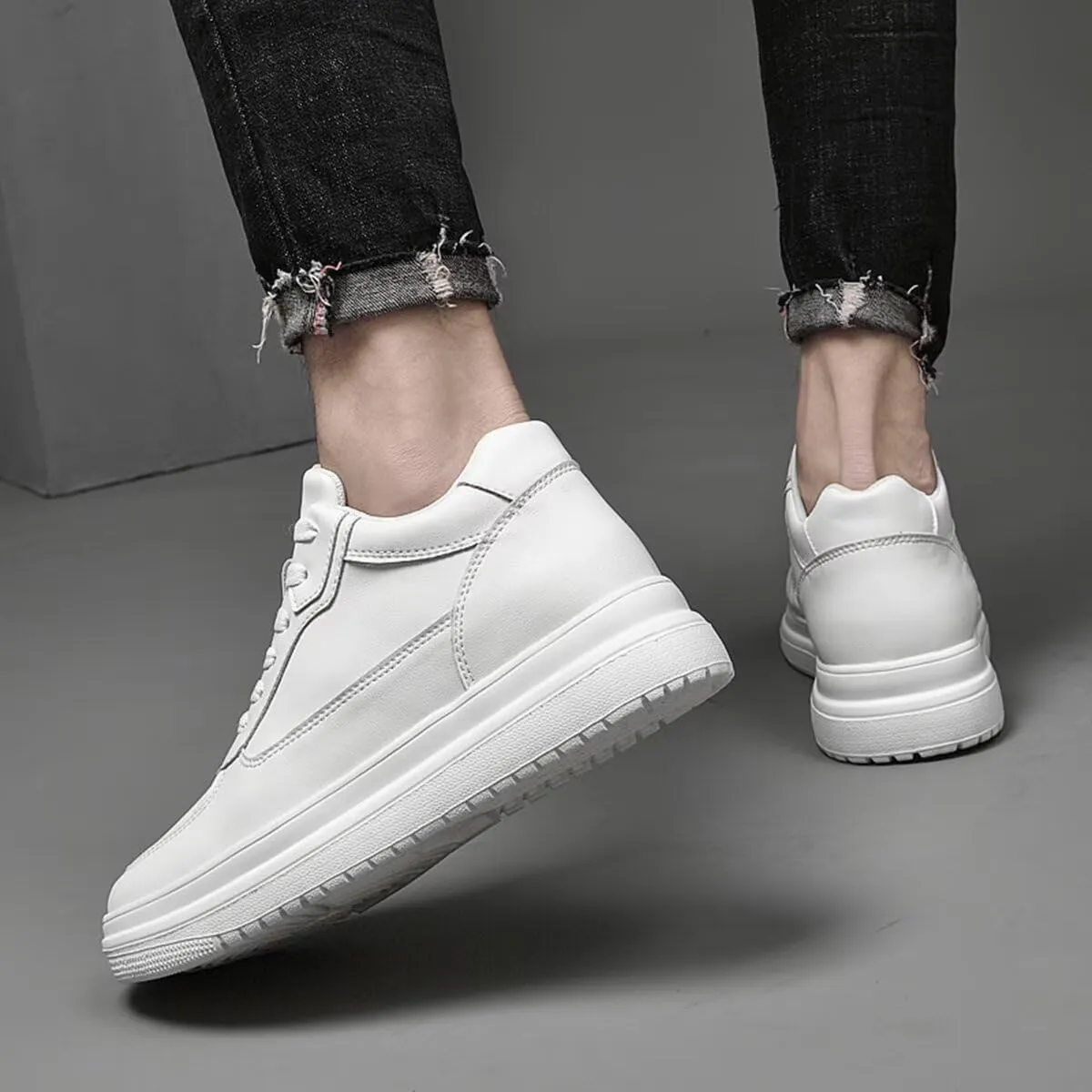 Men's Invisible Height Increasing Shoes Leather Height Lifting Elevator Shoes Height-Boosting Fashion Sneakers 2.4'' Taller