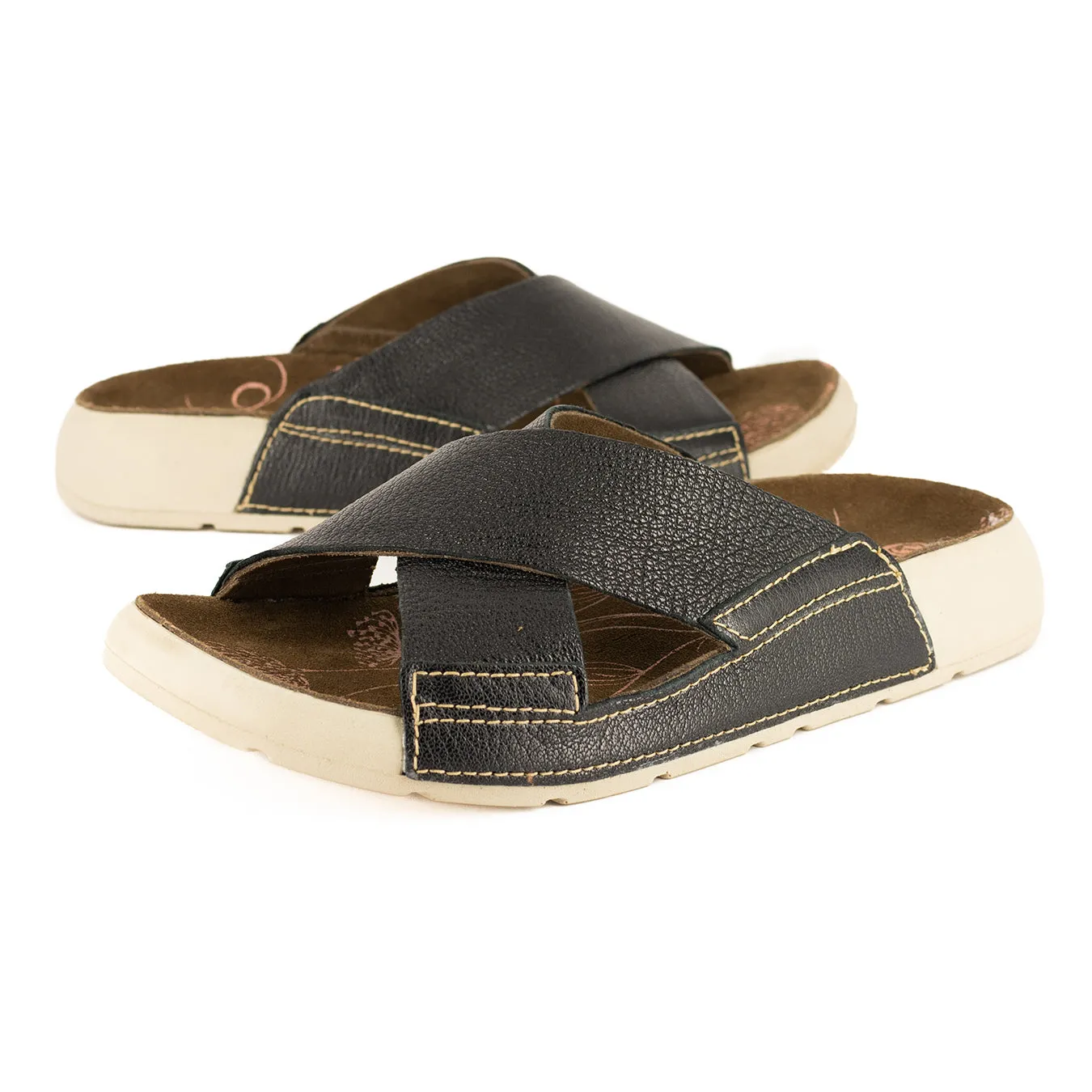 Monifa : Ladies Leather Sandal in Black Cayak