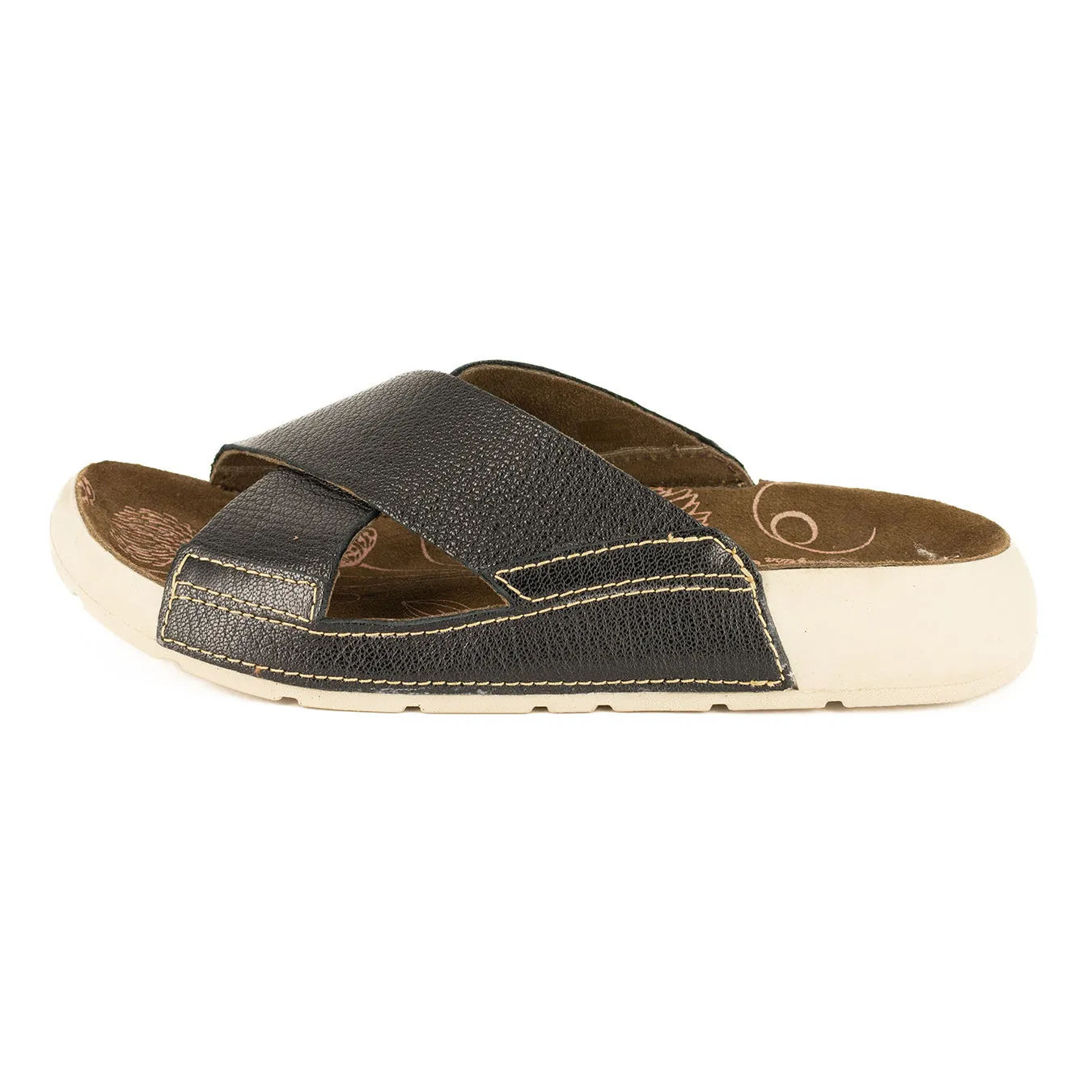 Monifa : Ladies Leather Sandal in Black Cayak