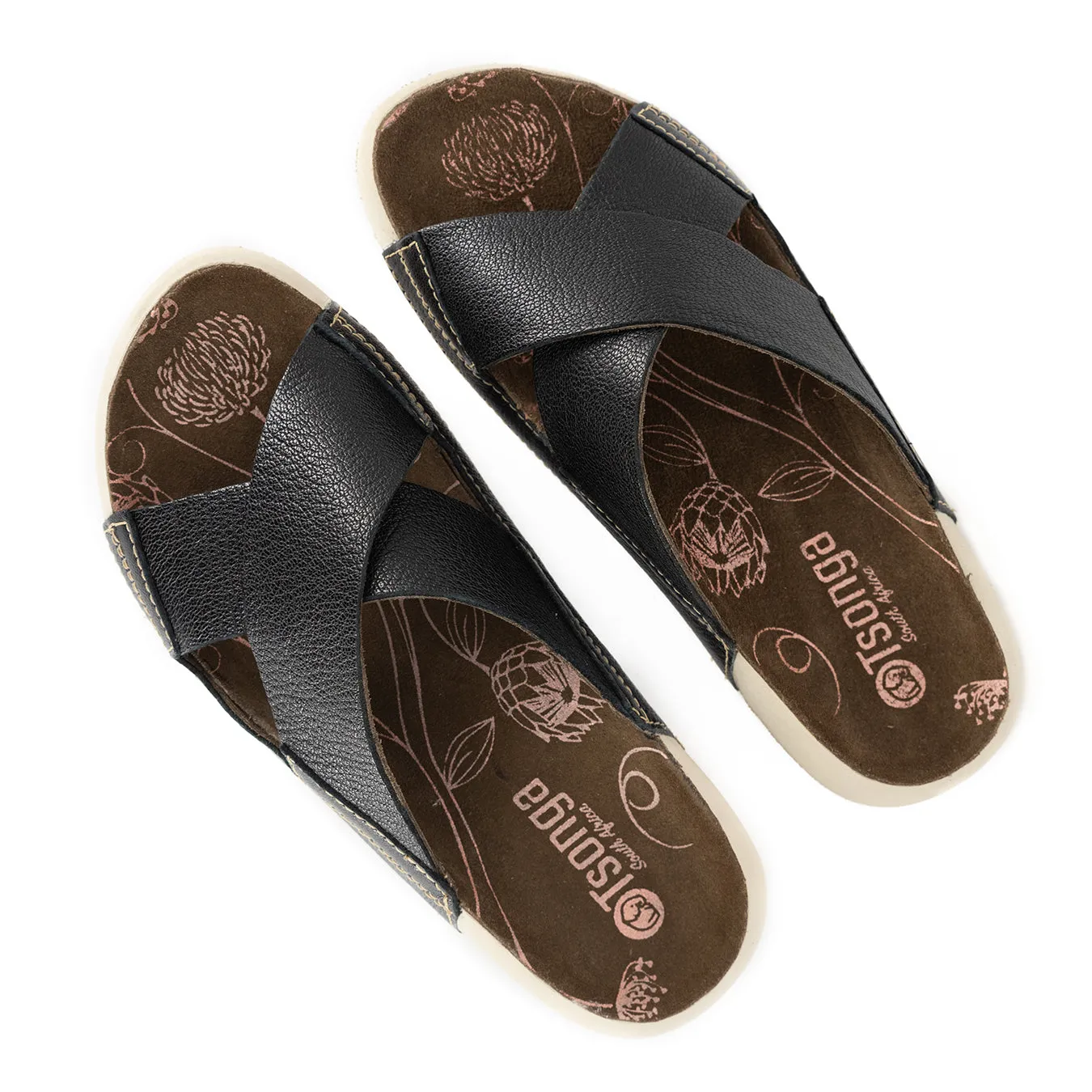 Monifa : Ladies Leather Sandal in Black Cayak