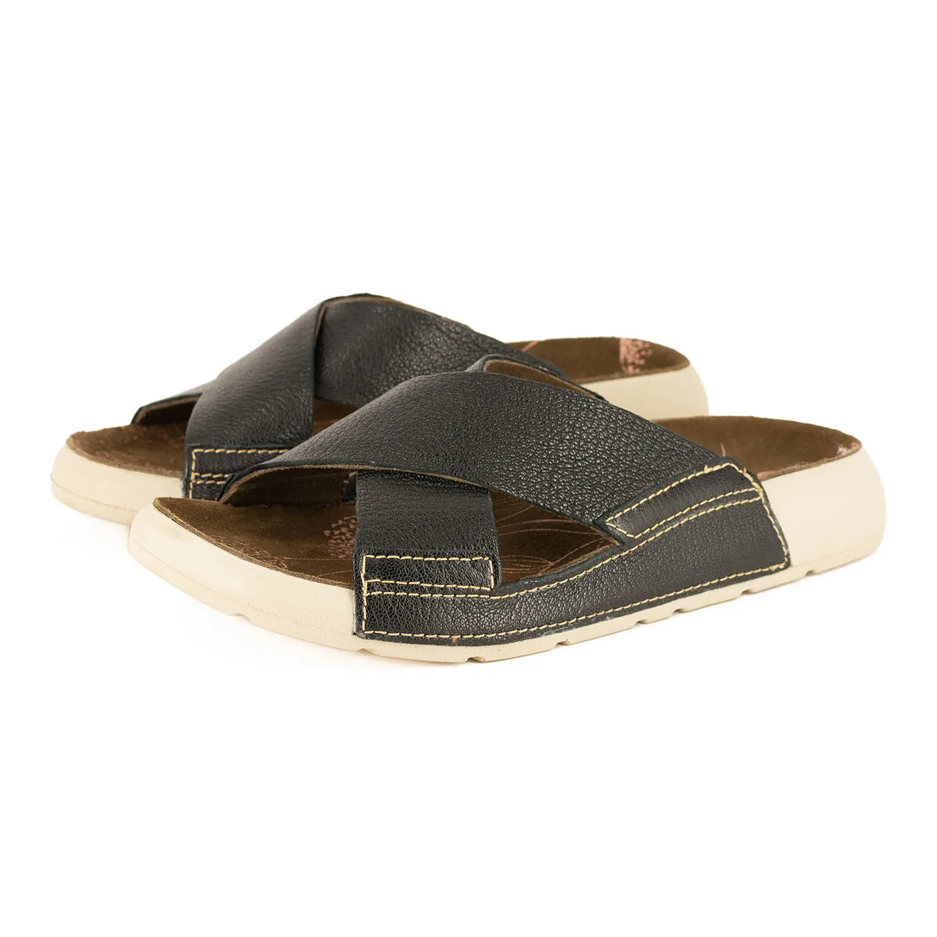 Monifa : Ladies Leather Sandal in Black Cayak