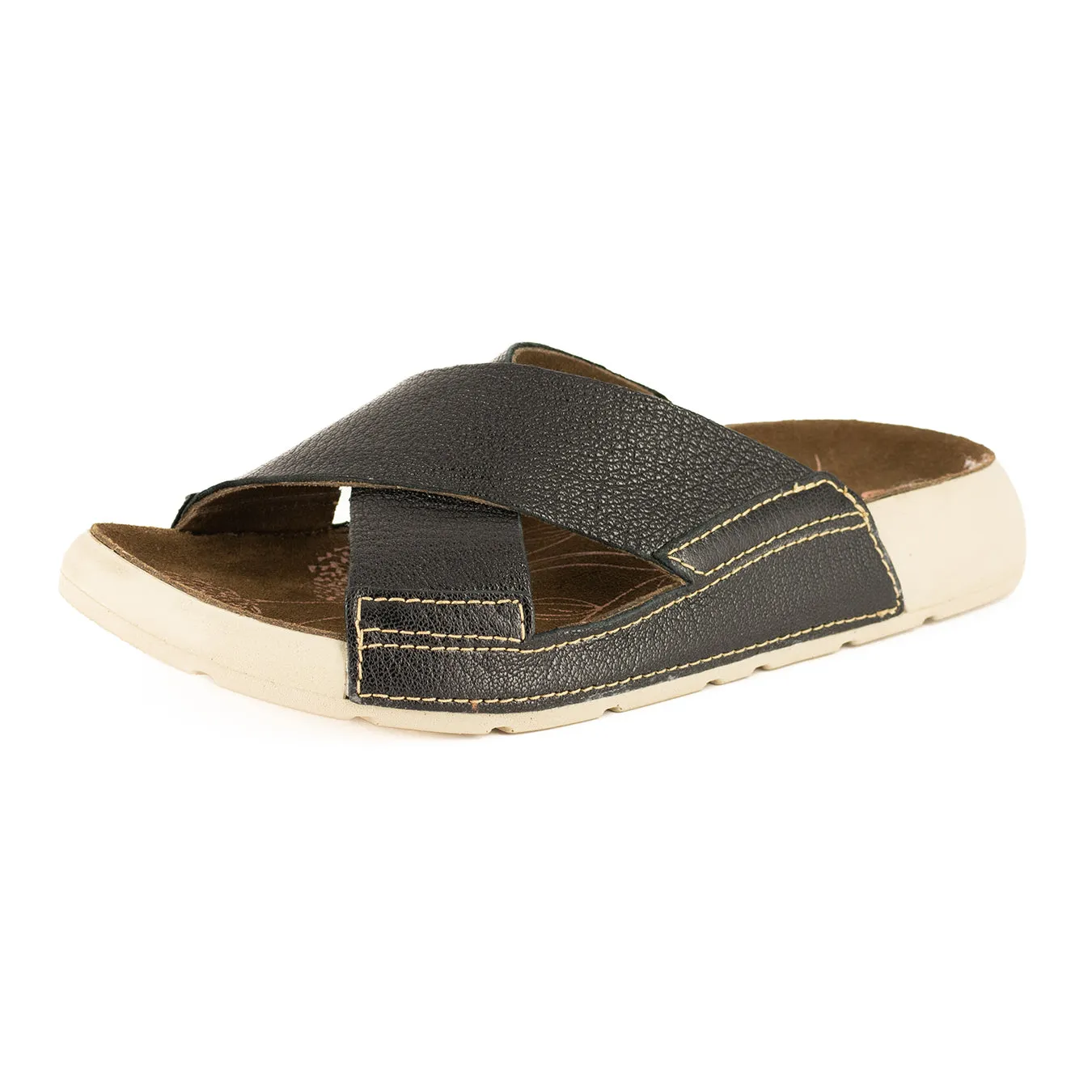 Monifa : Ladies Leather Sandal in Black Cayak