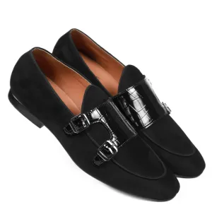 NICHE Black Croc Suede Belgian Loafer