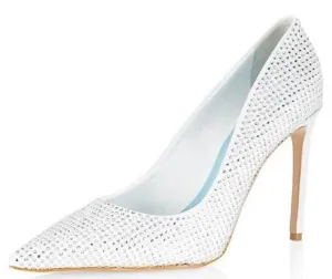 Schutz Lou Crystal White Rhinestones Slip On Pointed Toe High Heel Bridal Pumps