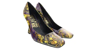 Versace Jeans Couture Purple Gold Plaid Baroque Square Toe Pump