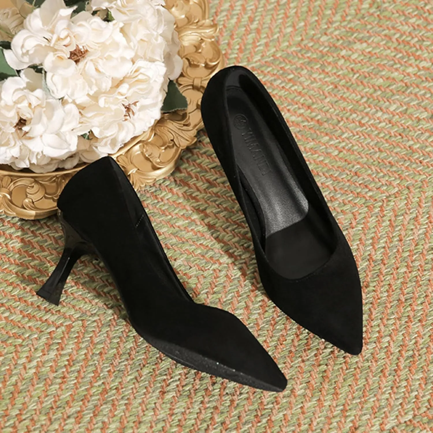 Women's Suede Pointed Toe Kitten Heel Pumps Classic Slip-On Mid Heel Office Business Dress Shoes Sexy Non-Slip Prom Party Wedding Shoes